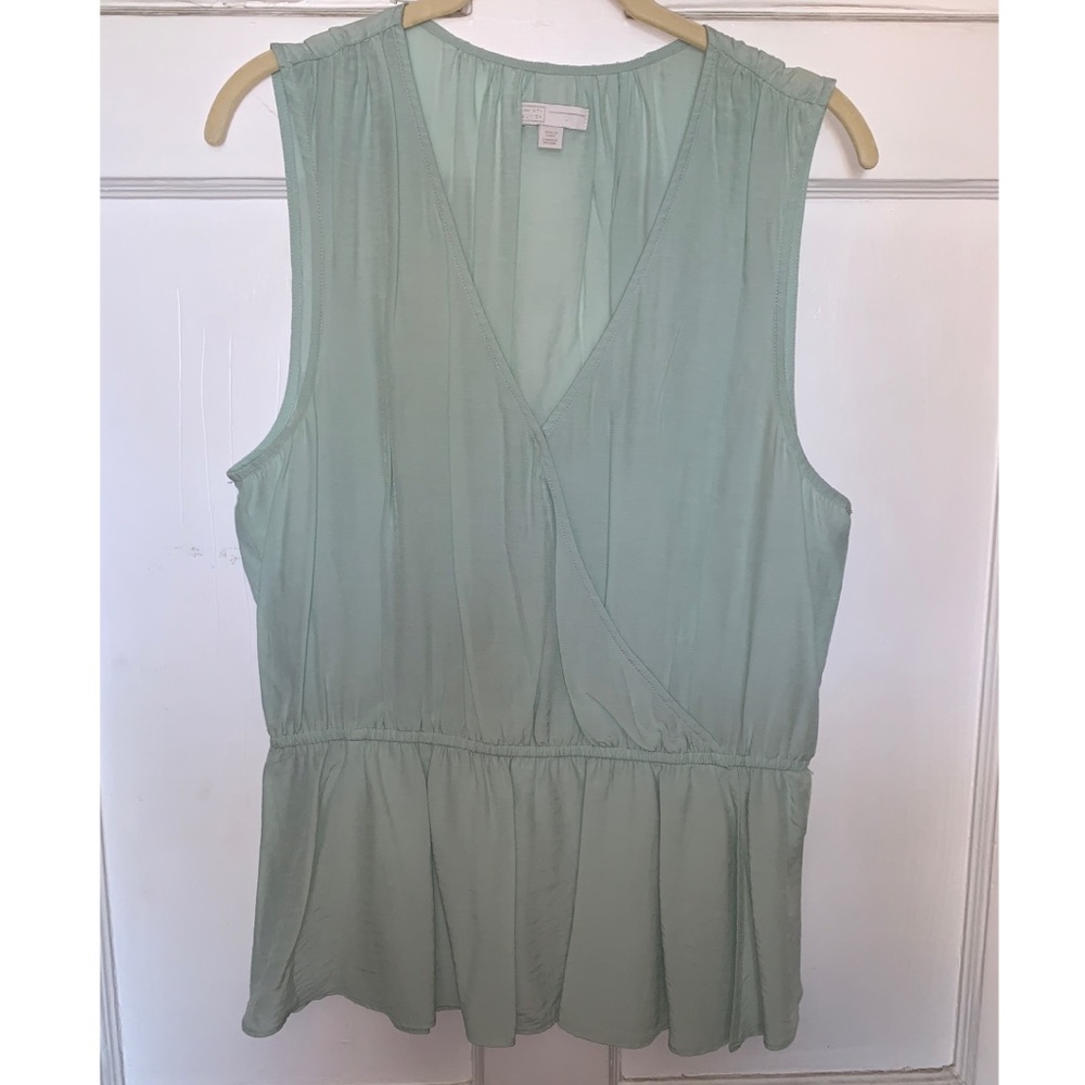 14th & Union light Teal Peplum faux Wrap blouse, L